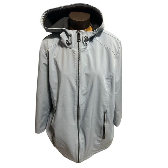 Calvin Klein Women’s 2X Light Blue Water Resistant Hooded Full ZIP Rain Jacket - Picture 1 of 5
